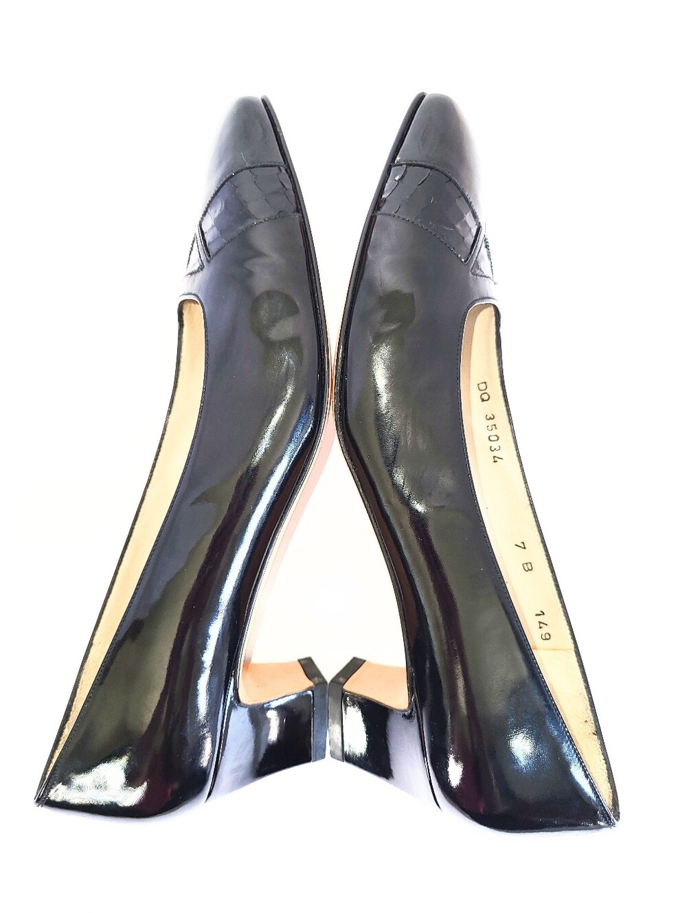 Salvatore Ferragamo Vintage 1980's Black Patent Leather Pumps Low Heel Size 7 - Picture 3 of 16